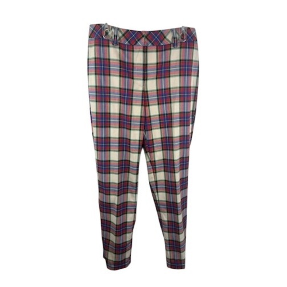 Vintage Lands End Red Plaid Pants Slim Leg Checkered Trousers Size 10T 10 Tall